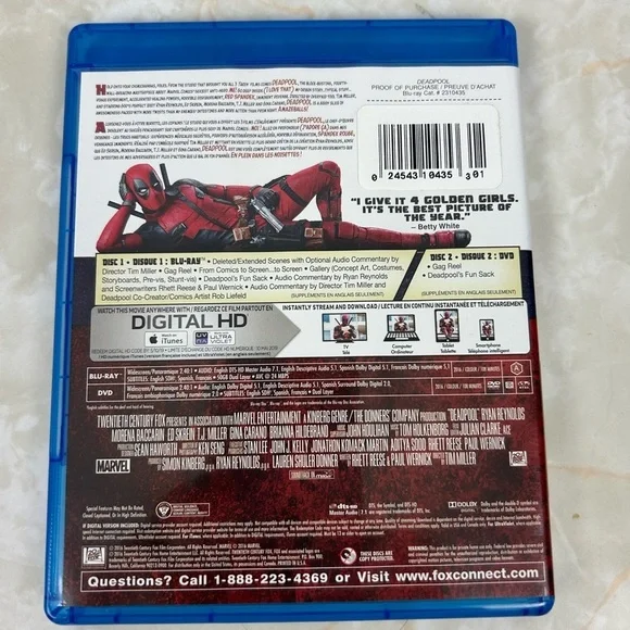 Deadpool Blu-Ray, DVD & Digital HD (2016) Ryan Reynolds - Picture 2 of 4
